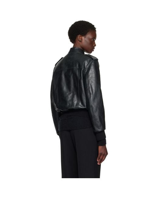Tom Ford Black Natural Grain Leather Aviator Jacket