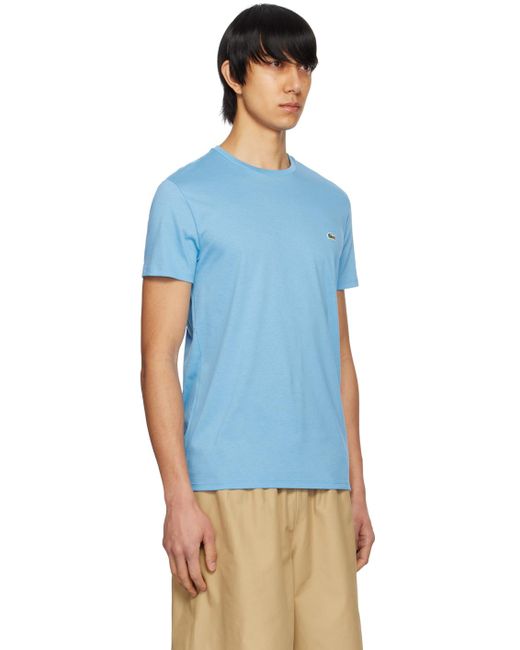 メンズ Lacoste ブルー ロゴパッチ Tシャツ Blue