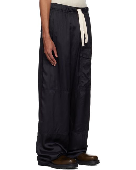 Pantalon Cargo Bleu Marine En Viscose À Cordon Coulissant Dries Van Noten pour homme en coloris Black