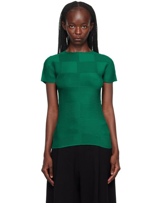 Issey Miyake Green Checkered Pleats T-shirt