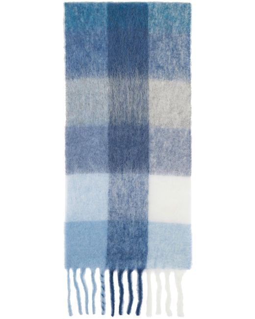 Acne Blue Mohair Checked Scarf for men