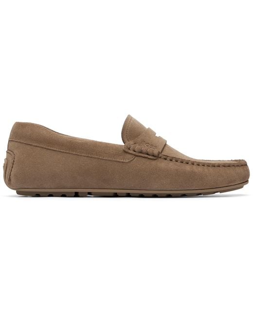 Boss Brown Penny Trim Suede Loafers for men