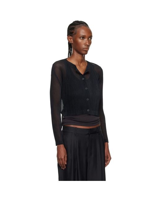 Pleats Please Issey Miyake Black Tatami April Cardigan