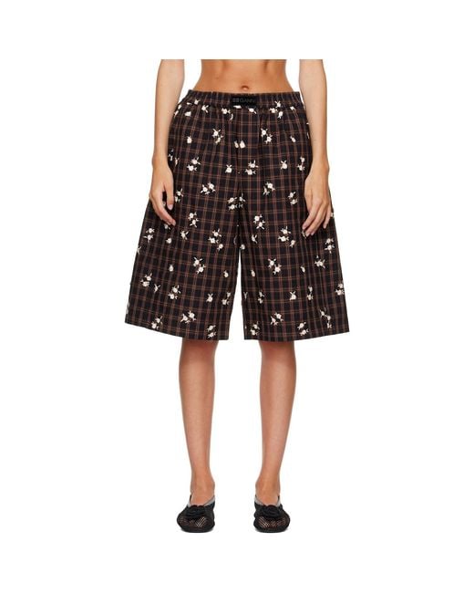 Ganni Black Printed Check Shorts