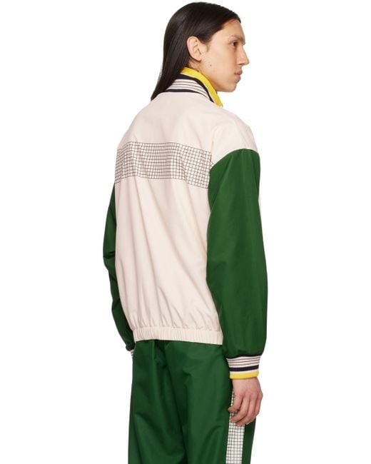 Lacoste Off-white & Green Paneled Bomber Jacket for men