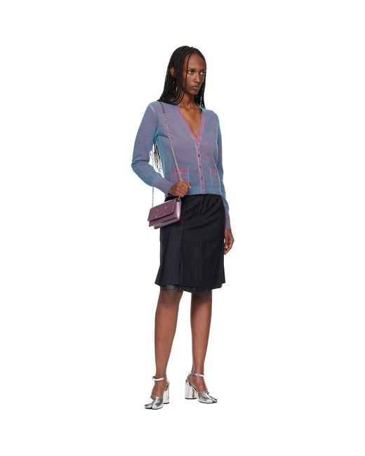 Maison Margiela Blue Virgin Wool V Neck Cardigan