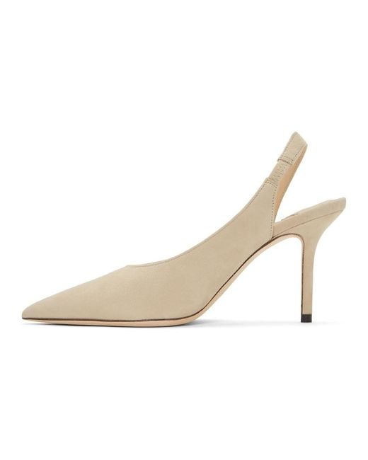 Jimmy Choo Taupe Suede Ivy 85 Slingback Heels in Sand (Natural) - Save ...