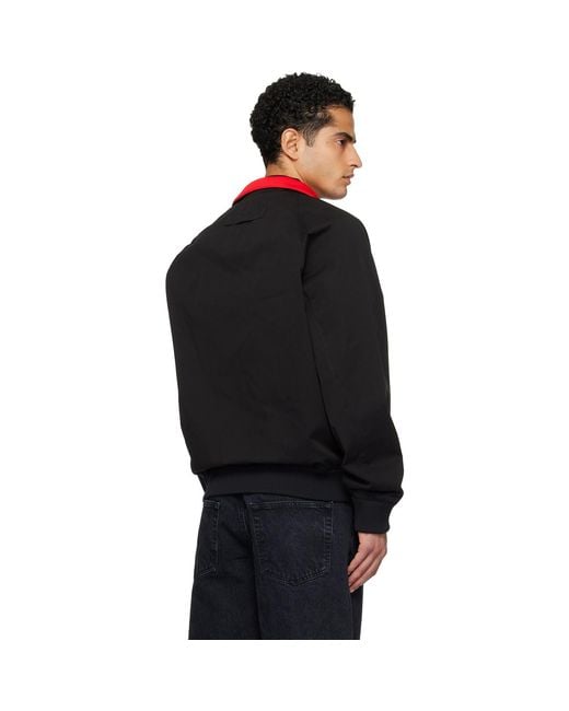 HUGO Black Twill Buttoned Stand Collar Bomber Jacket for men