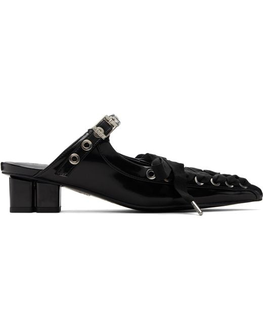Ganni Black Eyelets Lace Up Mule Heels