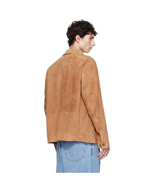 Boss Brown Tan Button-Up Suede Checkered Lining Leather Jacket for men