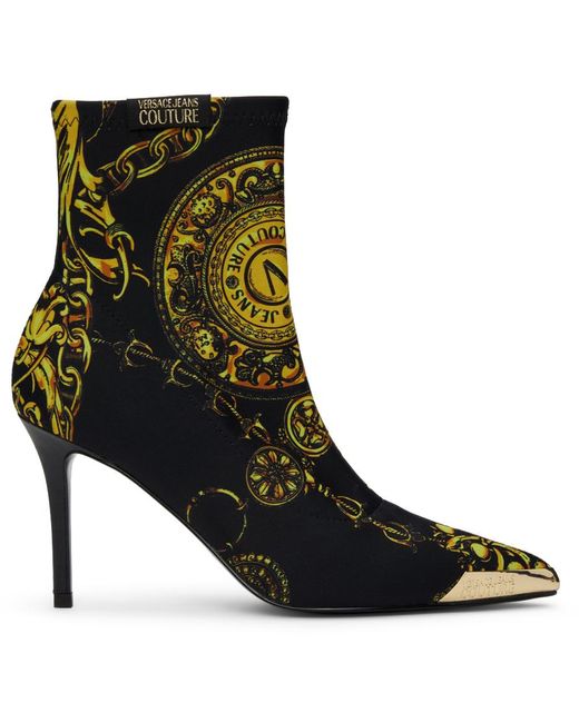 Versace Jeans Black Scarlett Regalia Baroque Print Ankle Boots