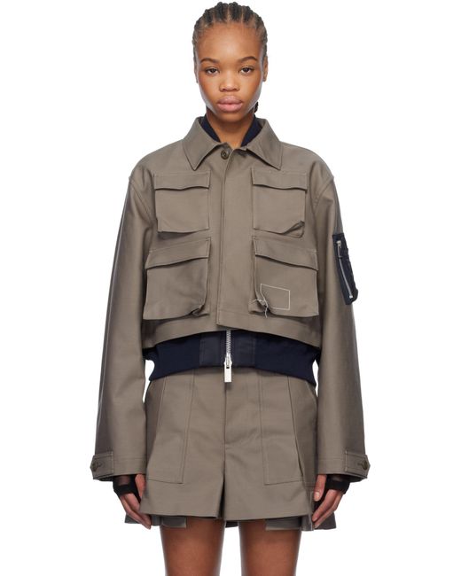 Sacai トープ Wtapsエディション Cotton Back Satin & Nylon Twill ジャケット Brown