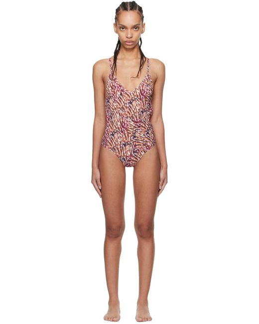 Isabel Marant Black Beige & Pink Swan One-piece Swimsuit