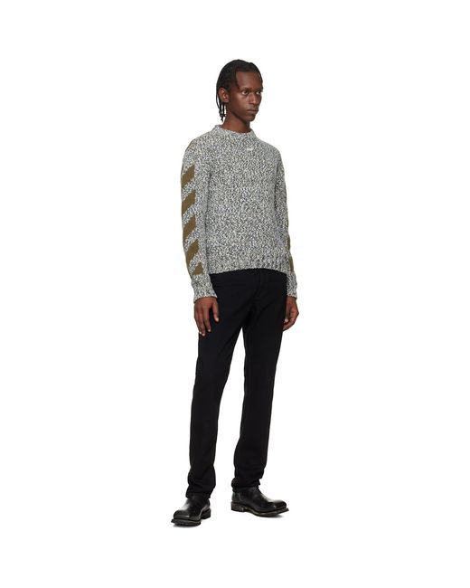 Off-White c/o Virgil Abloh Gray Khaki Diagonal Arrow Mouliné Knit Crewneck Sweater for men