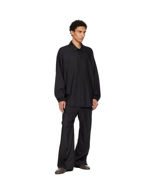 Fear Of God Black Striped Wool Wide Leg Drawstring Trousers for men
