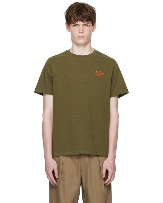 A.P.C. Green Khaki Standard 'Rue Madame' T-Shirt for men