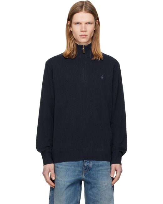 Polo Ralph Lauren メンズ ブルー ネイビー ウール ハーフジップ プル 