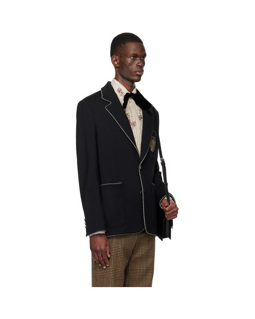 Valentino Black Single-Breasted Wool Patch Blazer for men