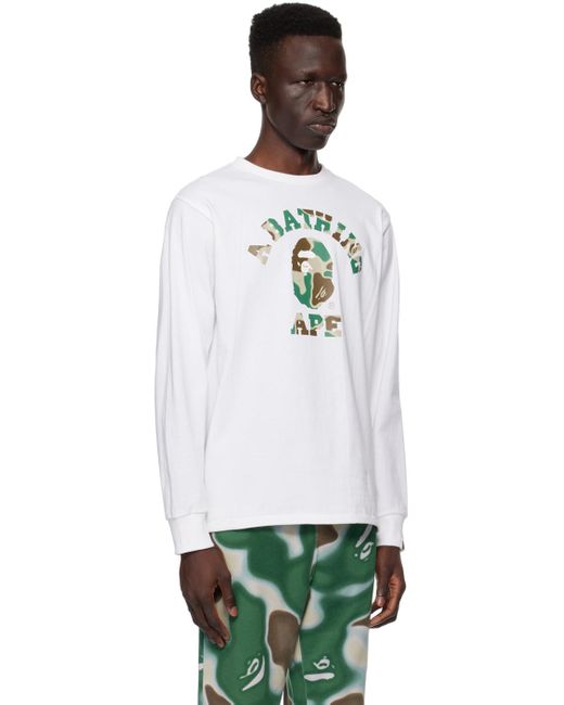 A Bathing Ape Green Liquid Camo College Long Sleeve T-shirt for men