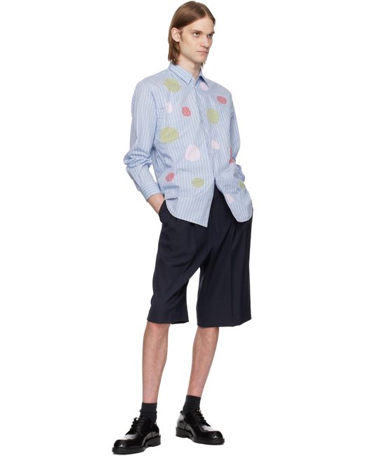 メンズ Comme des Garçons ブルー ヤーンダイ コットンポプリン ストライプ＆チェック シャツ White