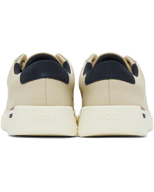 Boss Black Off-white Leather Sneakers for men