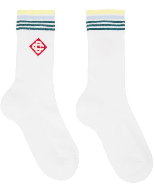Casablancabrand White Stripe Monogram Sport Socks for men