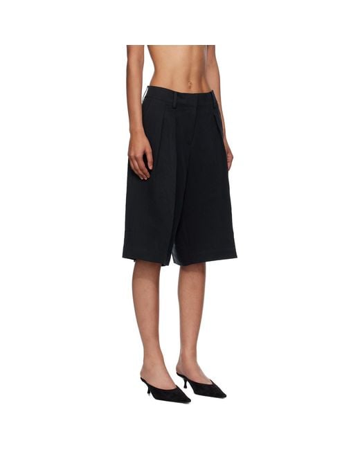 Frankie Shop Black Bilbao Pleated Linen Bermuda Shorts