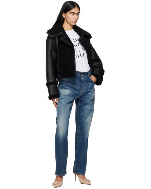 Victoria Beckham ブルー ルーズ フォールドオーバー ボーイフレンド ジーンズ Blue