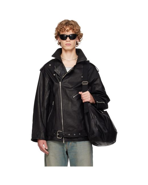 SECONDA Black Fonda Leather Jacket for men