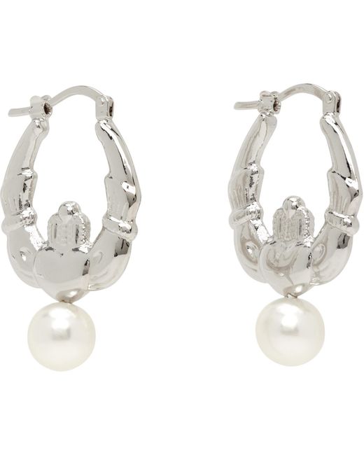 Simone Rocha Metallic Claddagh & Faux-Pearl Hoop Earrings