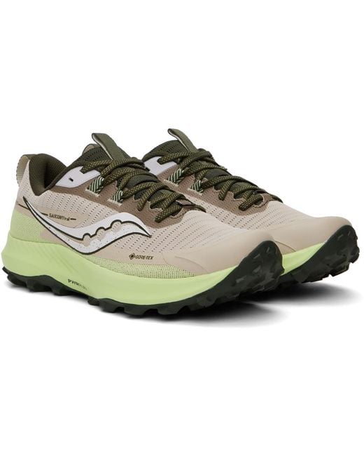 Saucony Black Beige & Green Peregrine 13 Gtx Sneakers for men