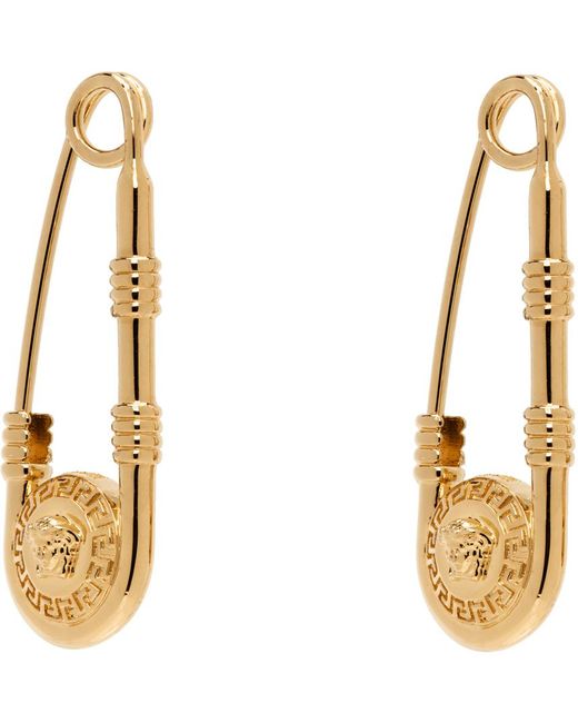 Versace Metallic Gold Safety Pin Earrings for men