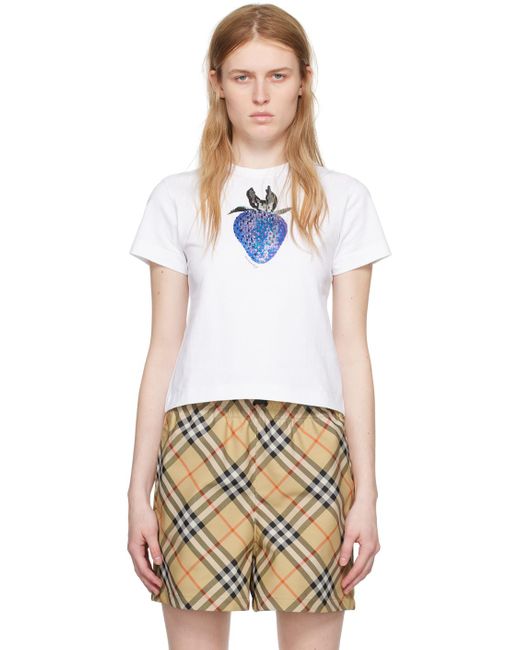 Burberry White Crystal Strawberry T-Shirt