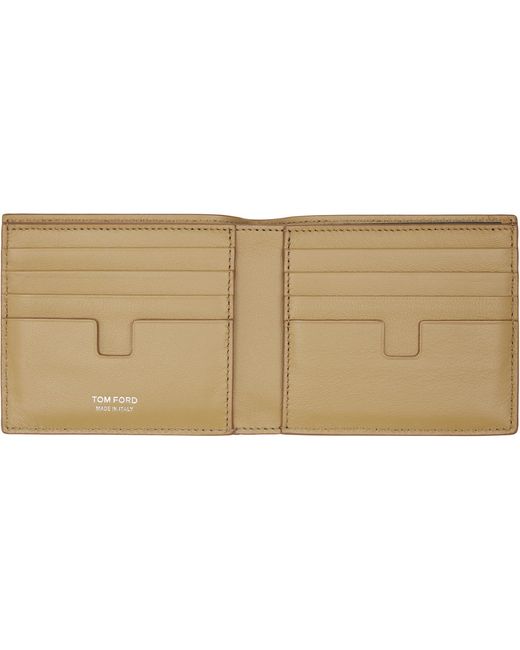 Tom Ford Natural Tan Shiny Croc 'T Line' Classic Bifold Wallet for men