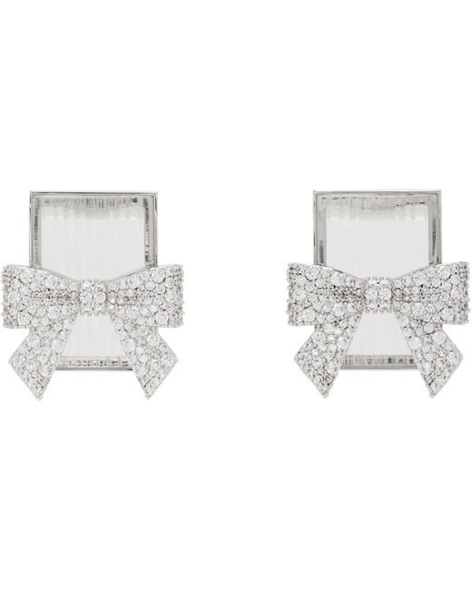 ShuShu/Tong Black Yvmin Edition Bow-Adorned Square Glass Stud Earrings