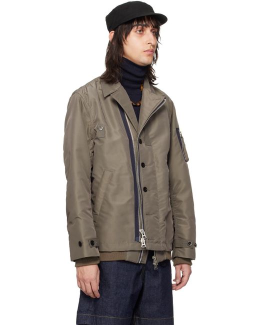 Sacai Brown Taupe Padded Bomber Jacket for men