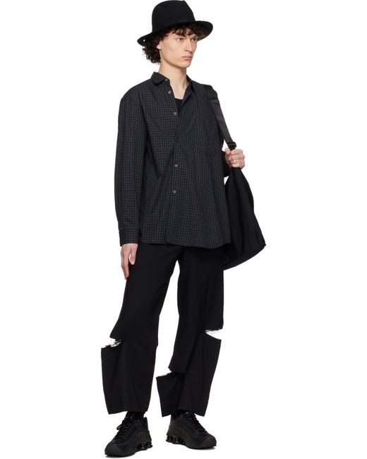 メンズ COMME DES GARÇON BLACK ブラック ウィンドウペン シャツ Blue