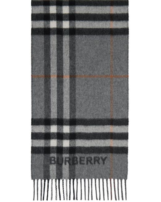 Burberry Black Gray Contrast Check Scarf for men