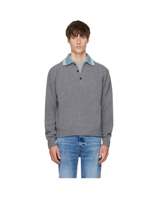 Versace Gray Wool & Cashmere Knit Polo for men