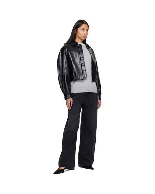 Agolde Black Dixon Recycled Leather Bomber Jacket
