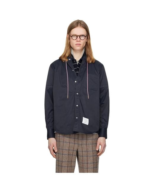 Thom Browne Blue Hooded Nylon Armband Shirt for men