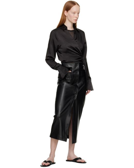HUGO Black Buttoned Faux-leather Midi Skirt