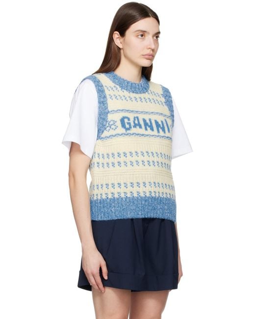 Ganni Blue Off- Jacquard Vest