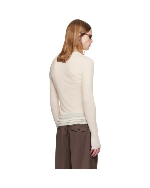 TONYWACK Natural Off- Sheer Wool Ribbed Knit Sweater for men