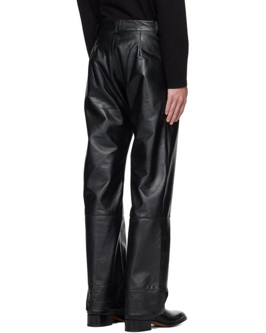 メンズ AV VATTEV ブラック Boot Cut Cuff レザーパンツ Black
