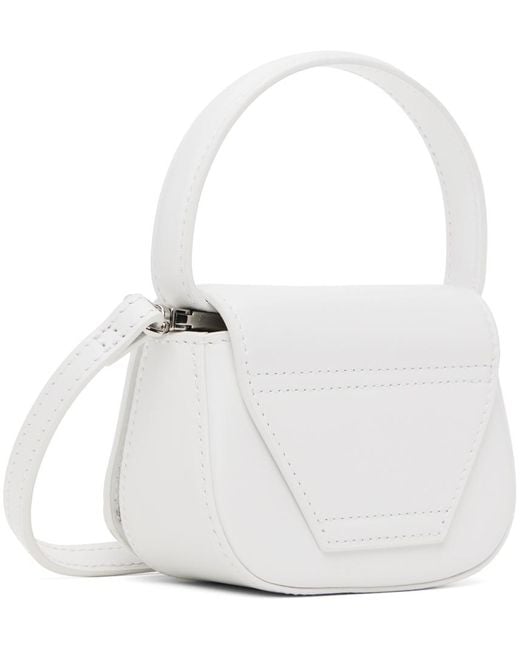 DIESEL White Buffed Leather Flap Crossbody