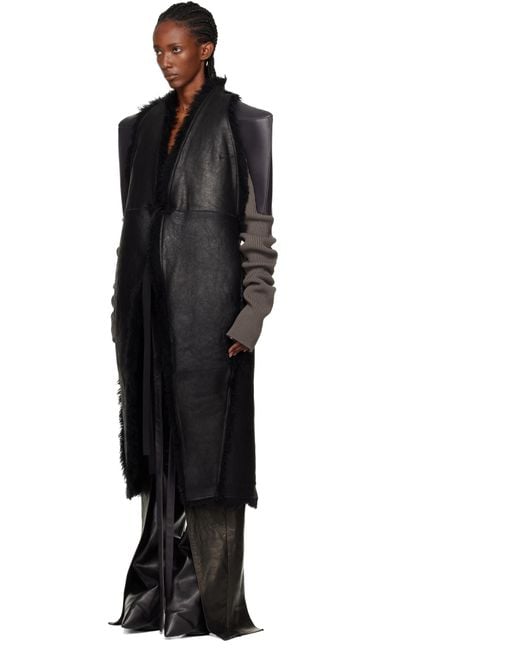 Rick Owens Black Concordians Sl Cyclops Reversible Shearling Coat