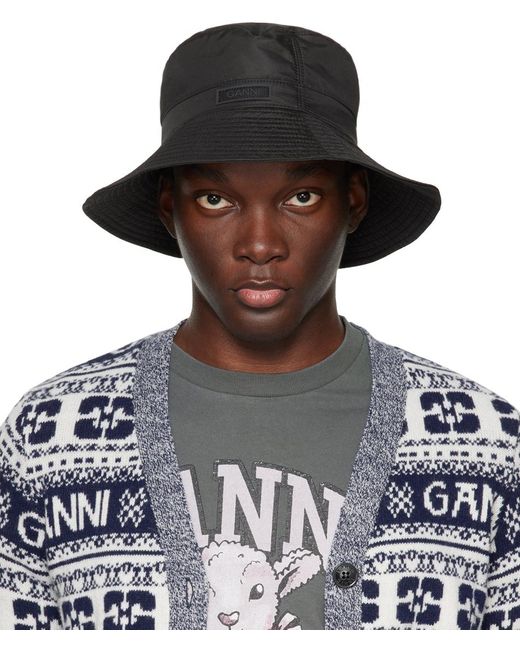 Ganni Black Tech Bucket Hat for men