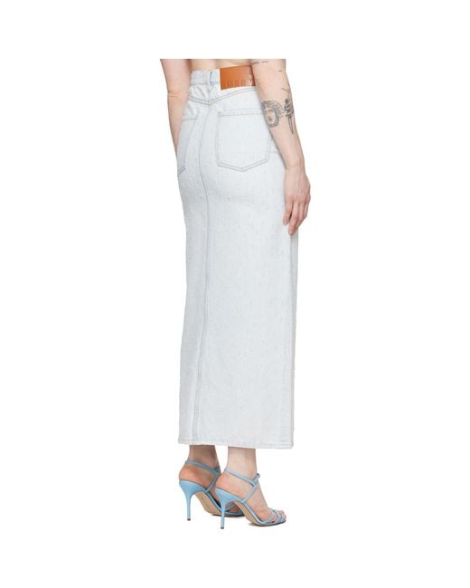 MSGM White Distressed Denim Maxi Skirt