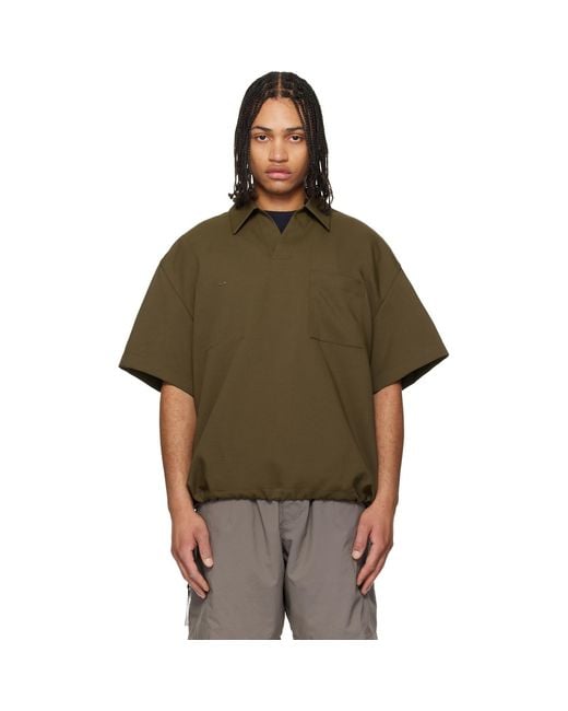 Wooyoungmi Green Khaki Twill Patch Pocket Polo for men